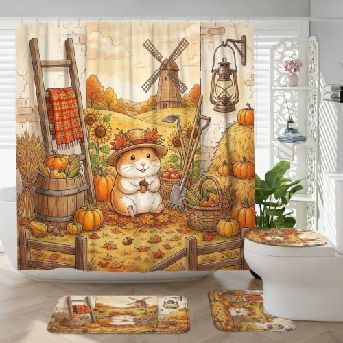 Rideaux de douche hamster d'automne ensemble textile salle de bain - 2