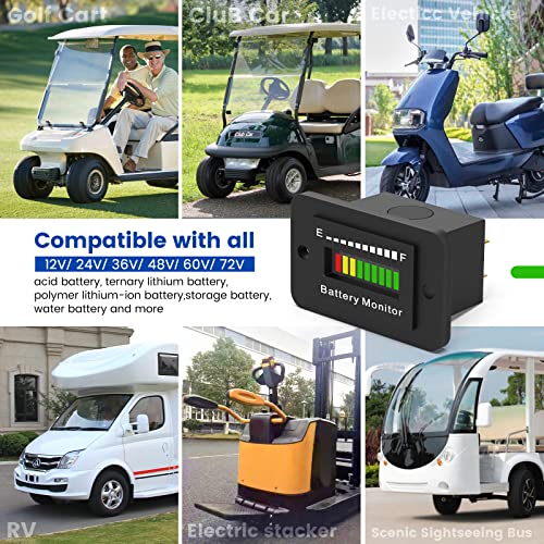 12V 24V 36V 48V 60V 72V Battery Meter, Led Battery Voltage Display Golf Cart Battery Capacity Indicator Waterproof Battery Monitor Lithium Battery Acid Battery Gauge Meter For Most Cars #TOP7