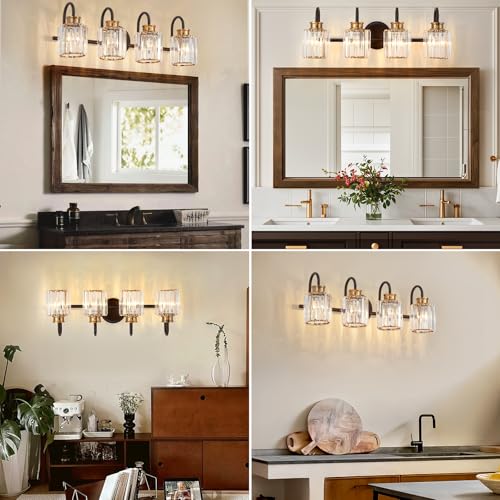 Image of ORB Bathroom Light Fixtures with K9 Crystal Lampshade Bathroom Lighting Over Mirror Vanity Lights for Living Room,Bedroom,Restroom,Hallway 4 Lights