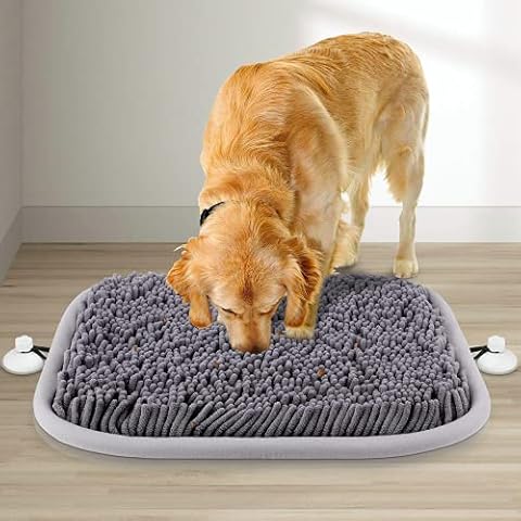 MODEHUAYING Pet Snuffle Feeding Mat (17" x 21"), Dogs Treat Dispenser, Encourages Natural Foraging Skills for Dogs, Interactive Game for Boredom, Durable and Machine Washable, With Suction Cup Cover