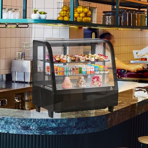 Image of GarveeLife Commercial Display Refrigerator, 3.5 Cu.Ft. Pastry Display Case for Bakery with LED, Frost-Free, Sliding Door, Commercial Fridge Display Case for Cafe and Restaurant, 4-Tier Design, Black