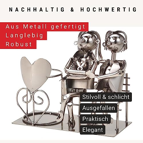 Foto von WOMA Wein Flaschenhalter Liebespaar auf Bank - Weinflaschenhalter Metall mit Figuren als Geschenk oder Dekoartikel für zu Hause…