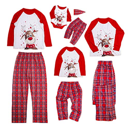 Matching Family Pajamas Sets Christmas Letter Long Sleeve Tee Red Plaid Pants Xmas PJs Loungewear for Couples Girls Boys (M-Red Reindeer&Plaid, Women/3XL)