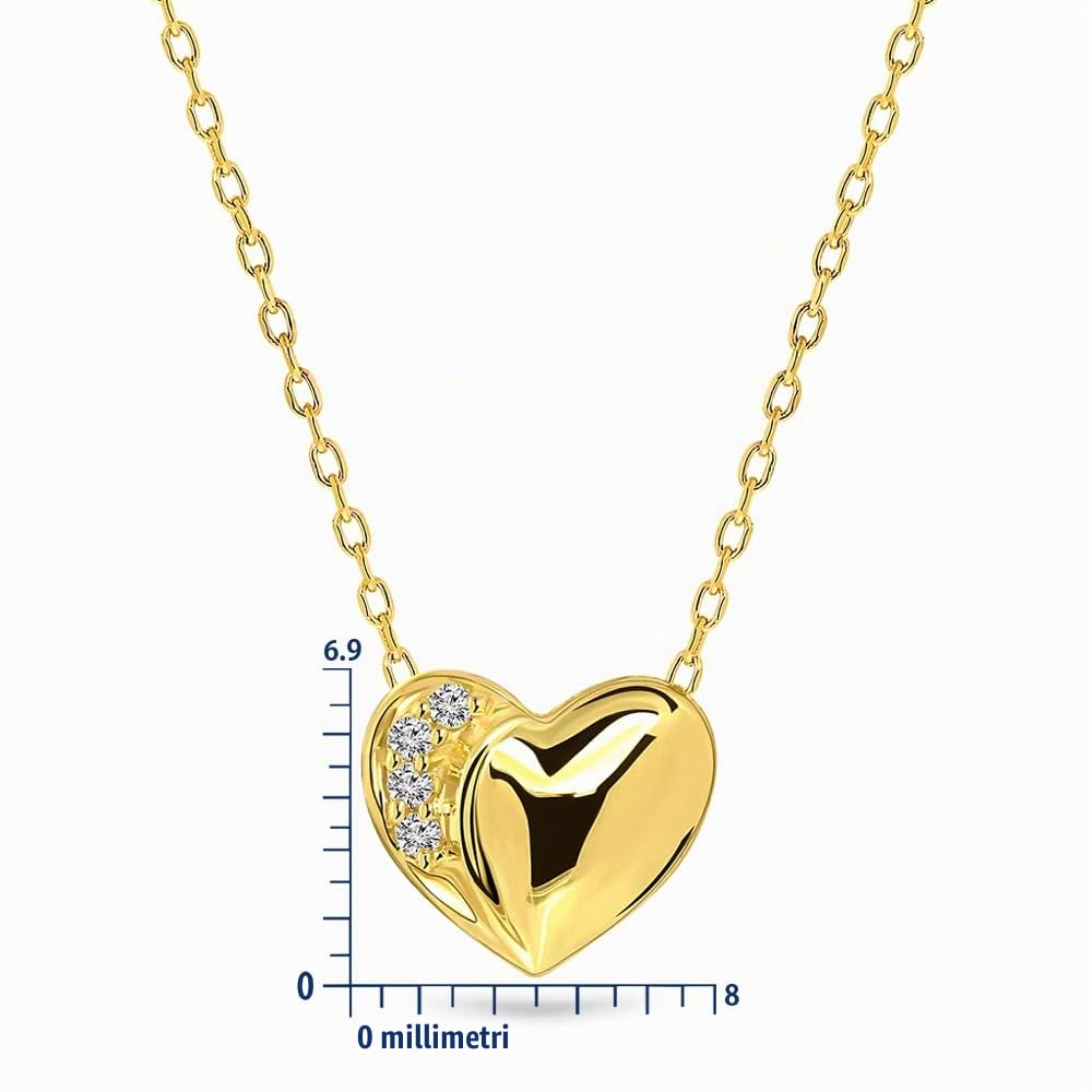 MIORE - Collana Donna Oro Giallo Vero 9KT 375 - Diamanti Naturali, Ciondolo Cuore Pendente con Catena, Collana anallergica Catenina lunga Cm. 45