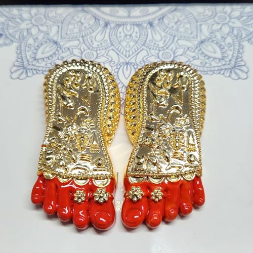 Image of ARNAVIRA Real 24K Gold Plated with Red Paint Finish Maa LakshmiJi Charan Paduka | Maa Lakshmi Feet for Pooja Room /Return Gift & House Warming