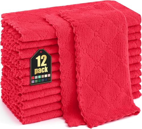 Homaxy 12 Pack Super Soft Absorbent Dish Cloths, 10" x 10", Red