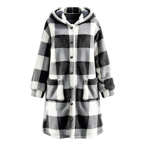 FPMLUXLL Sherpa Fleece Jacket for Women Casual Flannel Plaid Winter Jacket - image 5