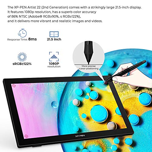 Image of Drawing Tablet with Screen XPPen Artist 22 2nd Computer Graphics Tablet 122% sRGB with Tilt Function Battery-Free Stylus Adjustable Stand, 21.5inch Pen Display Compatible with Windows PC, Mac, Linux
