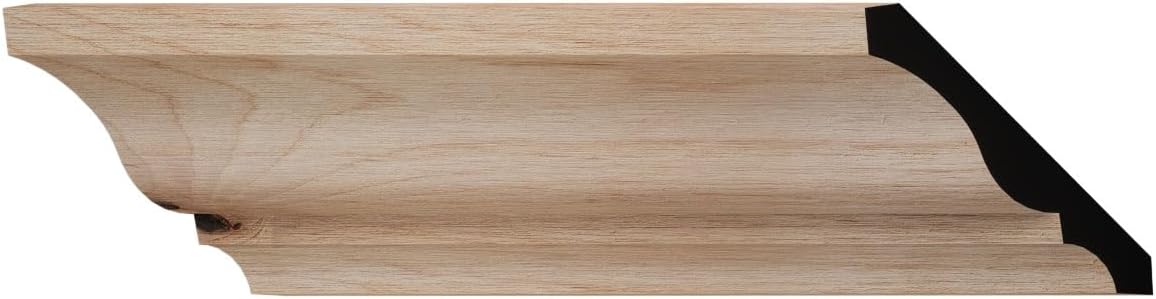 WM48 - Americraft Crown Solid Hardwood Moulding, 3 11/32"H x 2 5/8"P x 4 1/4"F x 96"L, Stain Grade Knotty Alder