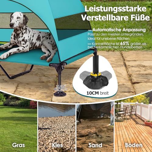Erhöhtes Hundebett Outdoor mit Dach，Hundeliege Klappbar mit Anti-Rutsch-Füßen, Hundezelt Outdoor mit Großem Schatten, Kühlendes ErhöHtes Hunde Bett für Camping, Garten, Strand & Pool