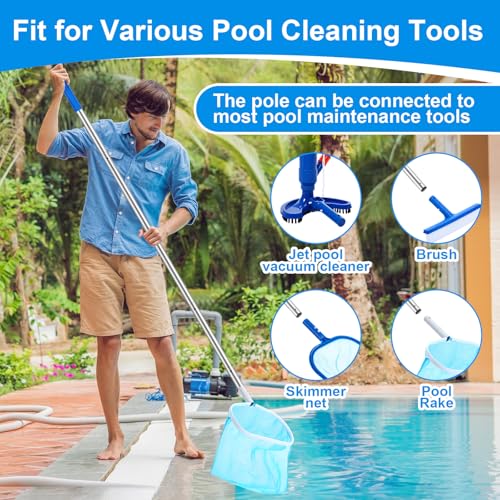 Tioncy 5 Pcs Jet Pool Vacuum Cleaning Kit with Skimmer Nets, Pool Brush and 47" Long Pole Adjustable for Above Ground Ponds Hot Tub Spa Wall Floor Cleaning, Easy to Set up - Thumbnail 5
