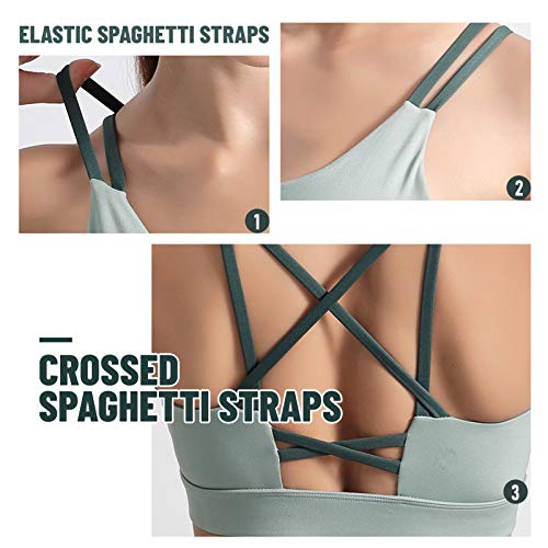 pedkit Sutiã esportivo feminino com decote em U, alças espaguete cruzadas, tops recortados, respiráv