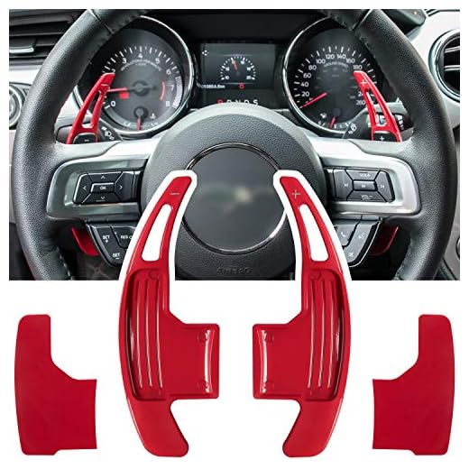 Steering Wheel Shift Paddle Extended Shifter Trim Cover for Ford Mustang 2015 2016 2017 2018 2019 2020 2021 Interior Decoration Accessories Aluminum Alloy (Red 2PCS)