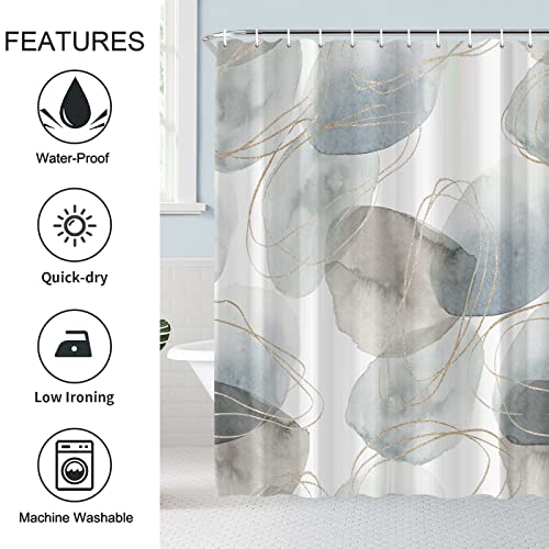 Aoke 72" X 72" Abstract Shower Curtain Set With 12 Plastic Hook, Waterproof Fabric Modern Geometric Aesthetic Shower Curtains In Bath, Washable Trendy Minimalist Watercolor Shower Curtain (Blue) #TOP2