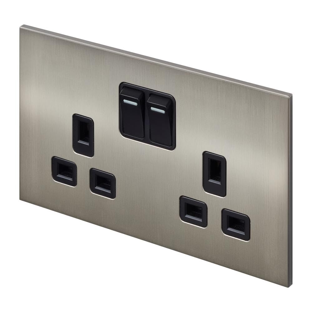 Retrotouch Aura Socket 13A Double DP Switched - Brushed Nickel