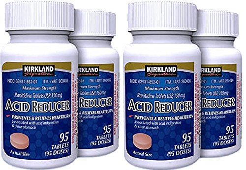 Kirkland Signature Maximum Strength Acid Reducer Ranitidine 150mg, GrPxHi 4 Pack(95 Tablets)