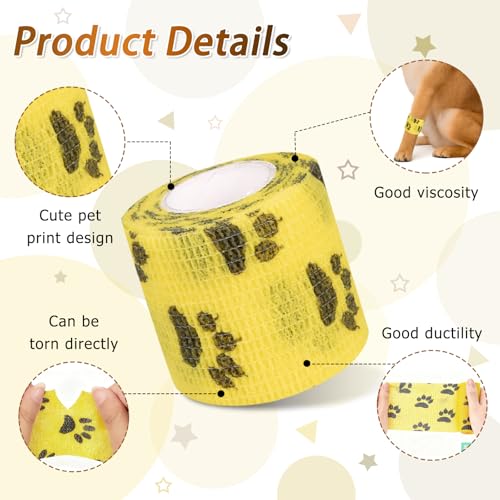 Euablfo 12 Rollen selbstklebender verband hund, Selbstklebender Verband, Kohäsive Bandage, Fixierbinde Selbsthaftend für Haustiere,Cohesive Pet Vet Wrap für Katze, Hund, Pferd Bein Klebeverban
