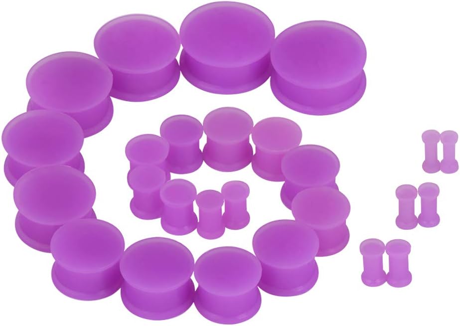 26Pcs Silicone Ear Gauge Plugs Stretching Kit Double Flared Flesh Tunnels Saddle Expander Set 8g to 1"