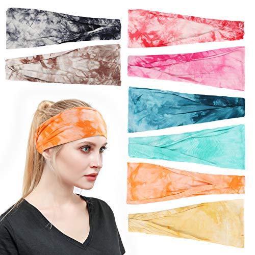 Tyfthui 8 Pack Headbands for Women, Yoga Running Sport Workout Headbands Elastic Non Slip Sweat Headbands Head Wrap Hair Wrap for Women (Color B)