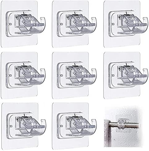 Hermard No Drill Curtain Rod Brackets, 8 Pcs Curtain Rod Holders,No Drill Brackets Fixing Holders, Curtain Rod Hooks,Adhesive Curtain Rod Holder for Home Bathroom and Hotel Use （Transparent）…