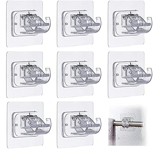 Hermard No Drill Curtain Rod Brackets, 8 Pcs Curtain Rod Holders,No Drill Brackets Fixing Holders, Curtain Rod Hooks,Adhesive Curtain Rod Holder for Home Bathroom and Hotel Use ï¼ˆTransparentï¼‰