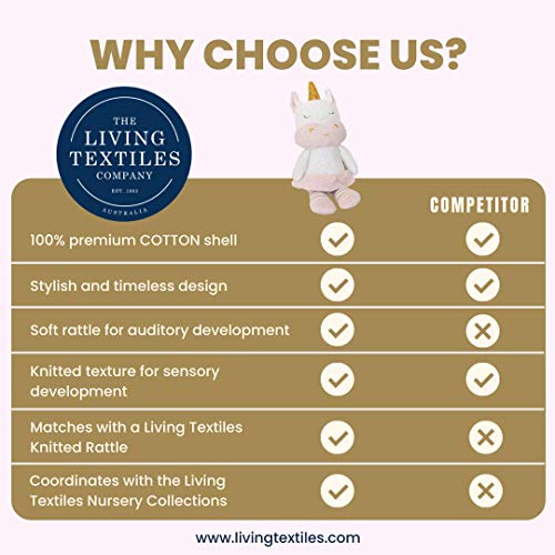 Living Textiles Baby Knit Plush Toy W/Rattle - Kenzie Unicorn - Premium 100% Cotton Super Cute Soft & Fun Stuffed Animal Character | For Infant,Newborn,Stuff,Knit,Doll,Gift,Shower,Boy,Girl #TOP6