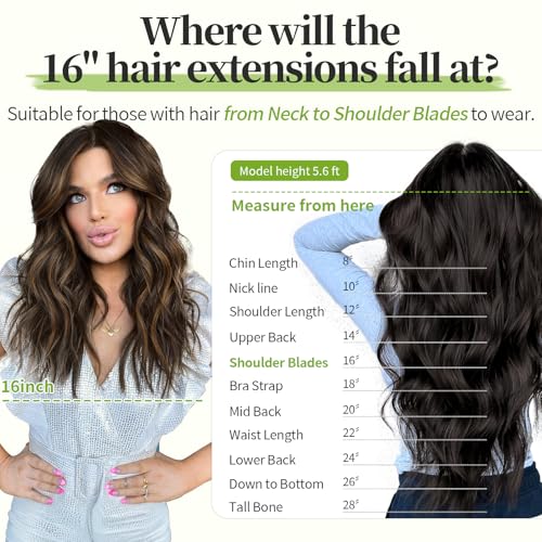 KooKaStyle Invisible Wire Hair Extensions with Transparent Wire Headband Adjustable Size 4 Secure Clips H2/426#Balayage Dark Brown with Chestnut Long Wavy Hairpiece 16 Inch for Women