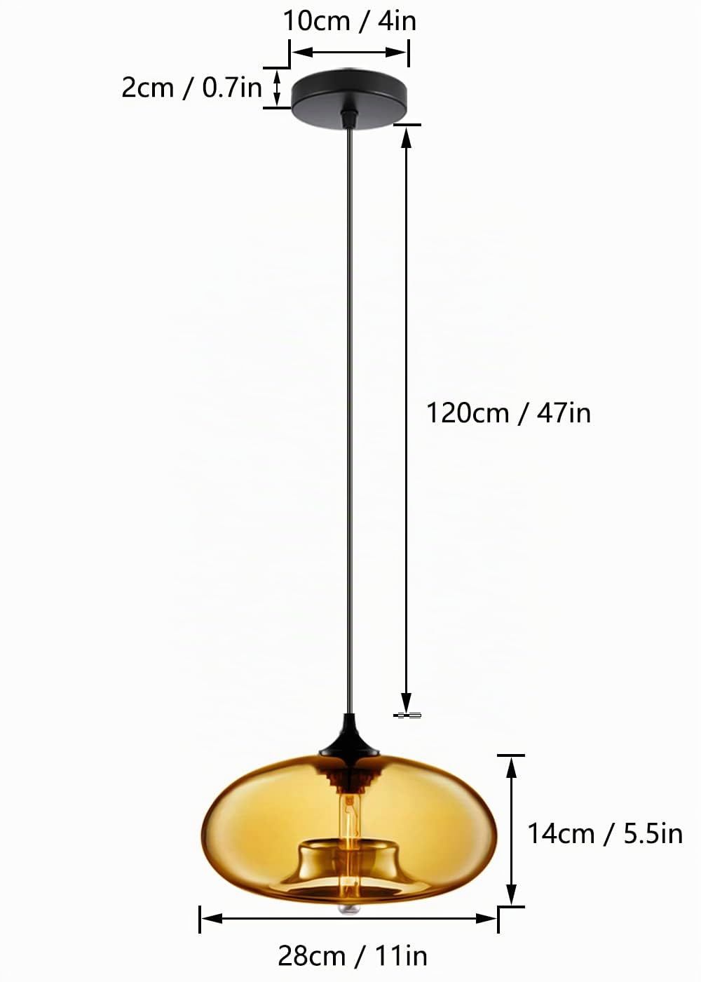 Vecys E27 Vintage Lampada a Sospensione Lampadario Moderno Industriale Retrò in Vetro Trasparente Lampadario Vintage Ambra