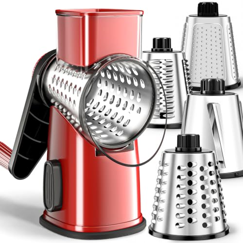 Weltonhm Rotary Cheese Graters With 4 Blades, Hand Crank Cheese Grater With Waffle Slicer