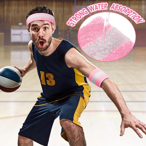 Image of Eurzom 36 Pcs Neon Sports Sweatbands Set Include 12 Striped Sweat Absorbing Headbands 24 Wristbands Athletic for Men Women Basketball Tennis Running Glow Party