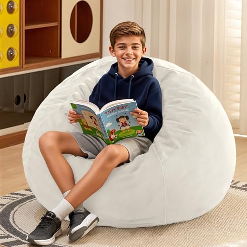HABUTWAY 2FT Bean Bag Chair, 2' Beanbags Small Bean Bag Chairs with Filling, Teardrop Bean Bag Chair Luxurious Velvet Ultra Soft Fur with Removable Cover (Beige)