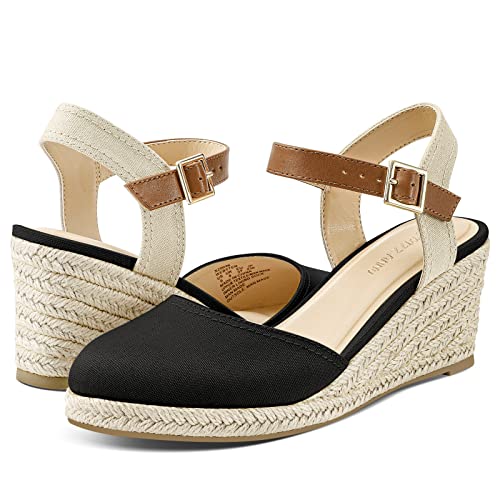 Image of PIZZ ANNU Women's Espadrille Low Wedge Heel Sandals with Buckle Ankle Strap Close Toe Casual Dressy Summer Platform Shoes