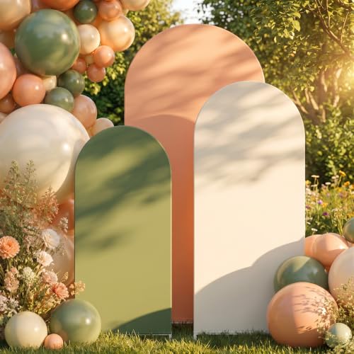 Image of Vitalcozy Set of 3 Arch Covers 6ft, 6.5ft, 7.2ft Beige Green Series Spandex | Arch Covers Stretchy Backdrop for Wedding Baby Shower Birthday Photo Booth Decoration, Fits Arch Frame, Frame Not Included