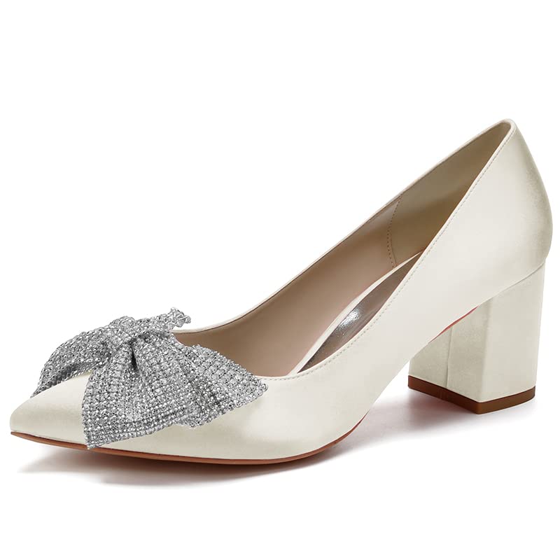 Chaussures à enfiler bout pointu femme talon 6 cm satin chic ivoire 36