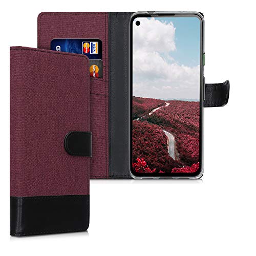 Kwmobile Wallet Case Compatible With Google Pixel 4A - Case Fabric And Faux Leather Phone Flip Cover - Dark Red/Black #TOP9