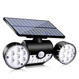 Solar-Sicherheitsleuchten für den Außenbereich mit Bewegungsmelder, Doppelkopf-Wandleuchten, 30 LED, 360° wasserdichter Strahler für Garten, Terrasse, Hofbeleuchtung