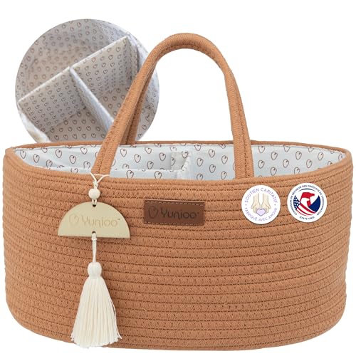 Yunioo Panier Rangement Bébé pour Table à Langer, Bebe Organisateur de sac avec Amovibles Compartiments et Poignées, Rangement Lange Bebe pour Cadeau...