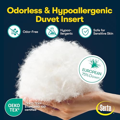 Serta European Down Comforter Queen Size All Season, 100% Cotton, 600 Fill Power Extra Fluffy, Made in USA, White Down Duvet Insert, Lightweight Medium Warmth, Hotel Style, 90"x 90" White by Serta - Image 4