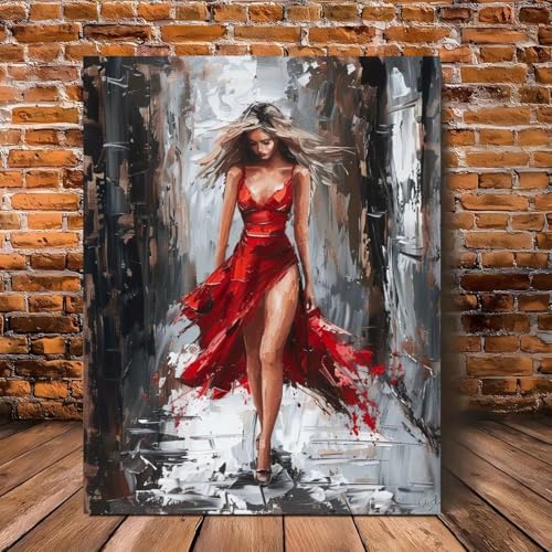 Tableau femme élégante robe rouge AEFOUU 40x50cm déco murale chambre