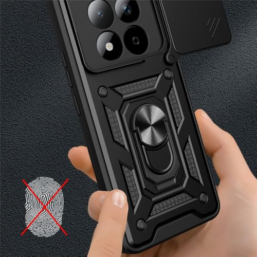 Image of Casodon Heavy Duty Back Case Cover for Redmi Note 15 Pro Plus 5G, Shockproof Redmi Note 15 Pro Plus Back Cover, Ring Case with Kickstand and Camera Protection Shutter - Black