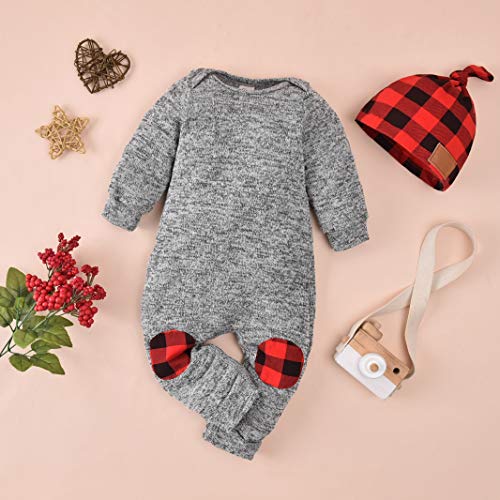 Newborn Baby Boys Girls Buffalo Plaid Christmas Outfits Romper Infant One Piece Christmas Clothes Jumpsuit with Hat2