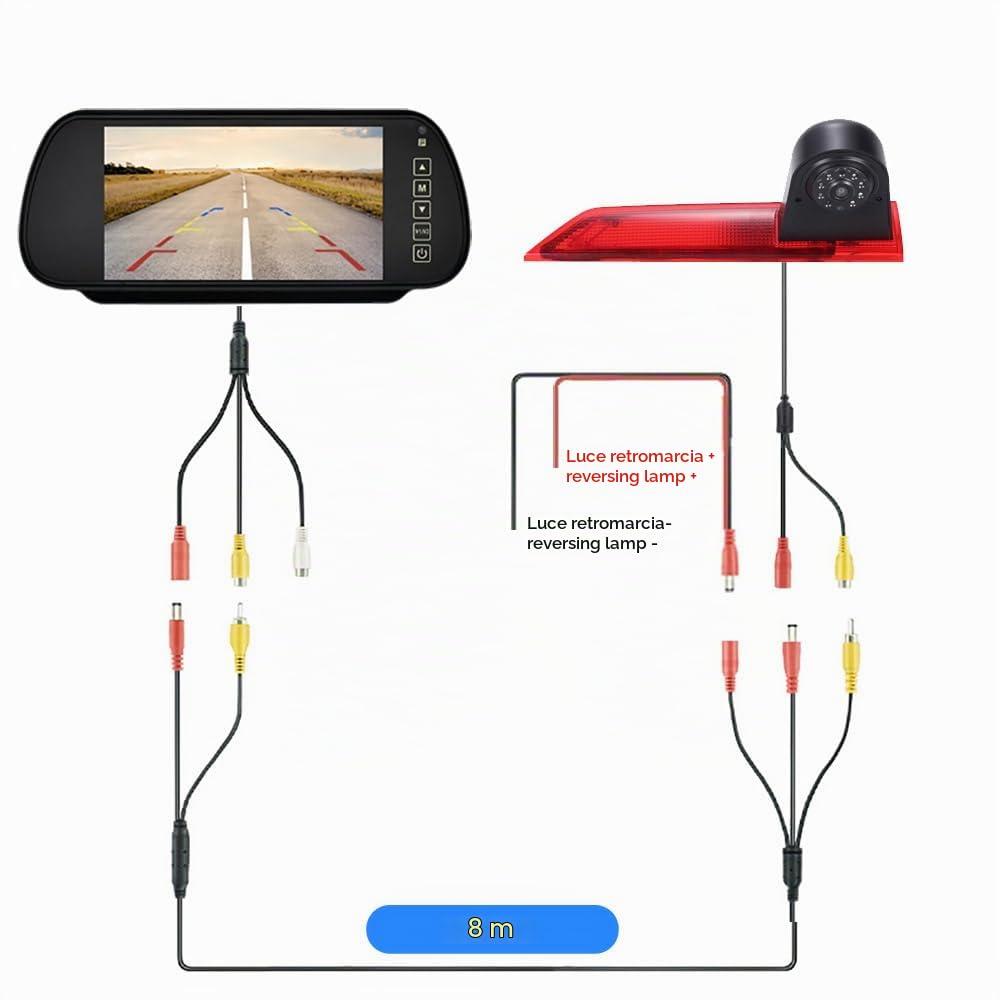 Luce freno HD telecamera posteriore con specchio da 7 pollici touch screen monitor retrovisore, furgone, visione notturna impermeabile, telecamera di ricambio per Ford Transit Custom 2012-2016