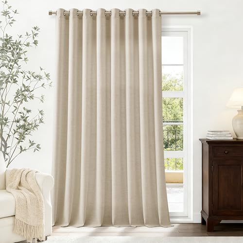 Image of Linen Curtains Extra Wide 100 Inch Warm Beige Sheer 96 Inch Length