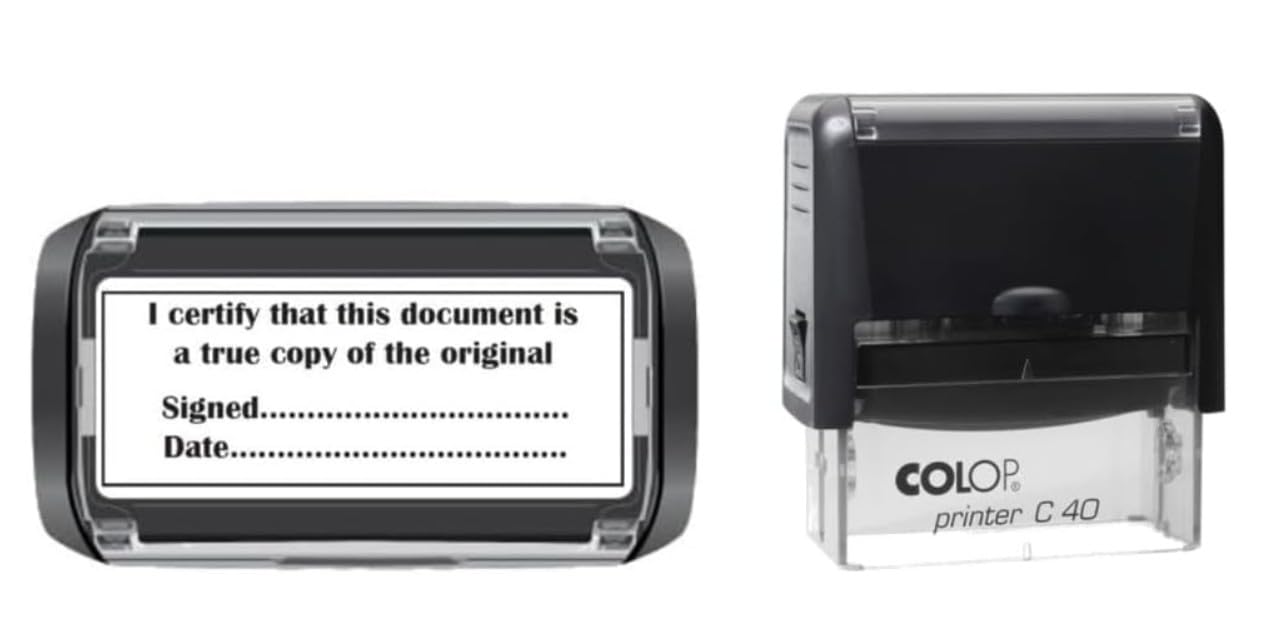 Handy Stamps Quality Value Speedy Service Black Handy Stamps Uk Certified True Copy Self-Inking Stamp, Plastic, Rectangular, 59X 23 Mm, 6 Lines