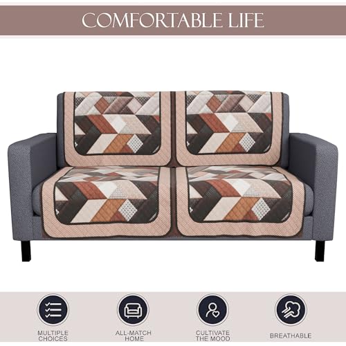 Image of Kuber Industries Set of 4 Velvet 2 Seater Sofa Covers for Living Room | Easy Machine Washable Sofe ke cover for Home Comfort | Triangular-Cream & Brown