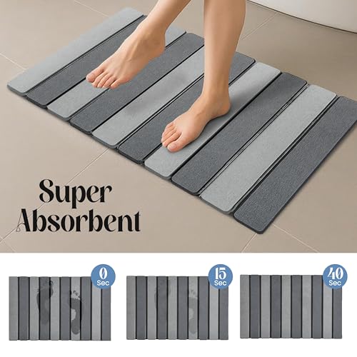 Image of Yellow Weaves Foldable Stone Bath Mat, Diatomaceous Earth Shower Mat, Non-Slip Super Absorbent Quick Drying Bathroom, Kitchen Floor Mat, Easy to Clean (60x40 cm - Sandstone Dark & Light Grey)