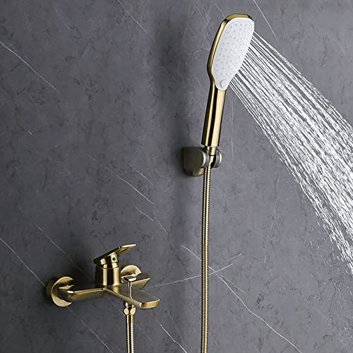 Robinet mitigeur de Bain-Douche mural chic et douchette à main or brossé