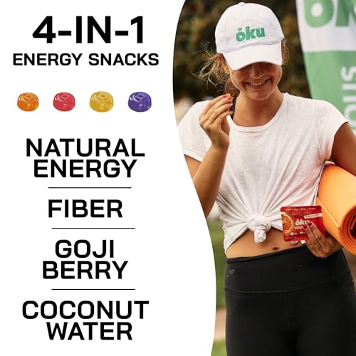 Image of ōku Energy Chews - Energy Gummies w /Natural Caffeine from Green Tea | Yerba Mate, Coconut Water for Hydration, 4g Fiber Gummy, Non-GMO | Running, Cycling, On-the-Go Snacks, Strawberry (12-Pack)