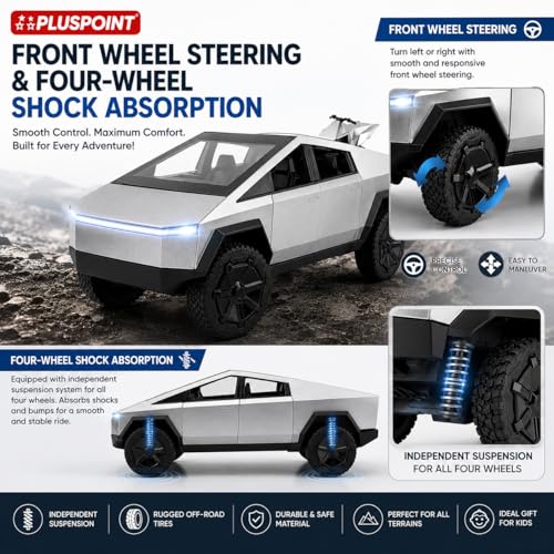 Image of PLUSPOINT Diecast Tesla Toy car Metal Cybertruck Toy Car 1:24 Scale - Pull Back Alloy Simulation Vehicle with Lights & Sound, Collectible Model for Kids, Adults & Dashboard Display