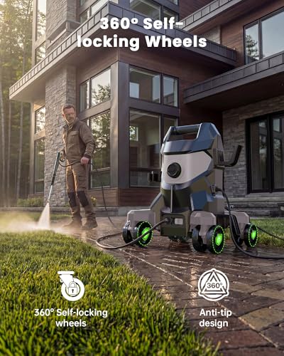 Image of Pressure Washer, Power Washer with External Foam Cannon,35FT GFCI Cord | High Pressure Washer with 4 Lockable Wheels & 4 Quick Connect Nozzles for Car Wash, driveway, deck, concrete,fence